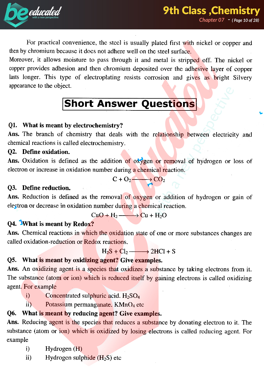 solved exercises of chemistry 9th class